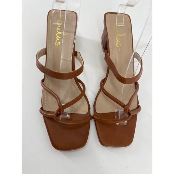 Lulus Leylia Women 9 Tan faux leather slip on block heel strappy sandals - Picture 3 of 7